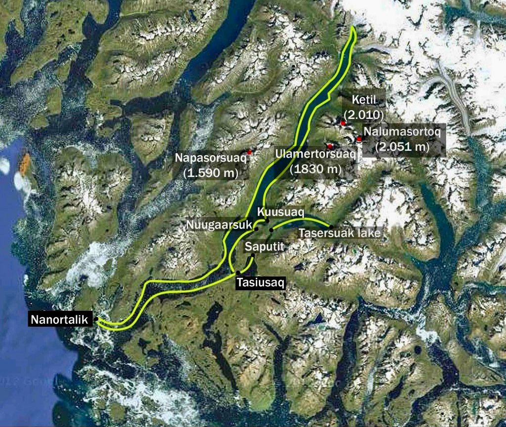 Mapa del fiordo de Tasermiut